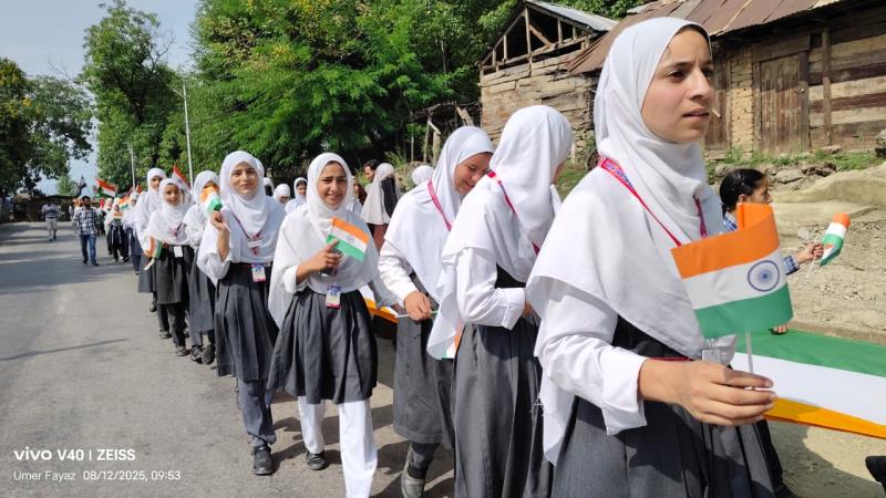 Subject:- Grand Tiranga Rally at Tehsil Headquarter Trehgam
Date:- 12-Aug-2025

A grand Tiranga Rally was held at Tehsil Headquarter Trehgam, in which all schools of our zone participated with great enthusiasm. Around 1,200 students both boys and girls joined the event, proudly carrying the national flag.
It is a matter of great pride that our school, Hajipir Army Goodwill School Trehgam, also took part in this remarkable rally. The event commenced from Girls Higher Secondary School Trehgam, proceeded to Hayan Bridge Trehgam, and then returned to the Clock Tower Trehgam. A total of 50 students from our school, both boys and girls, actively participated in the rally.
The Tiranga Rally was organised by the Education Department, Zone Trehgam, and was led by the Tehsildar Trehgam, accompanied by the Zonal Education Officer Trehgam, Station House Officer Trehgam, and officials from other departments.
From our school, five staff members, including one female and three male staff members, participated under the leadership of our respected Principal Sir.
